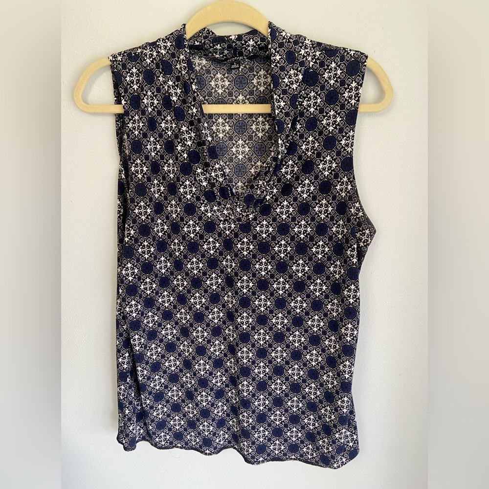 Jones New York Blue Notched Collar Blouse